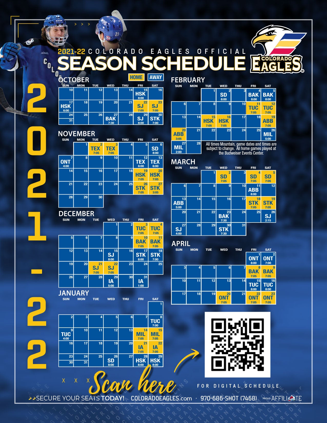 Colorado Eagles Announce 202122 Regular Season Schedule Colorado Eagles