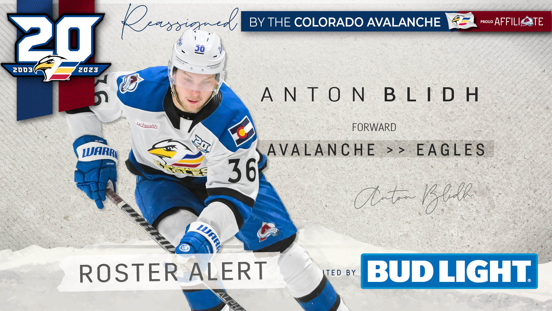 Forward Anton Blidh Reassigned to Colorado Eagles | Colorado Eagles