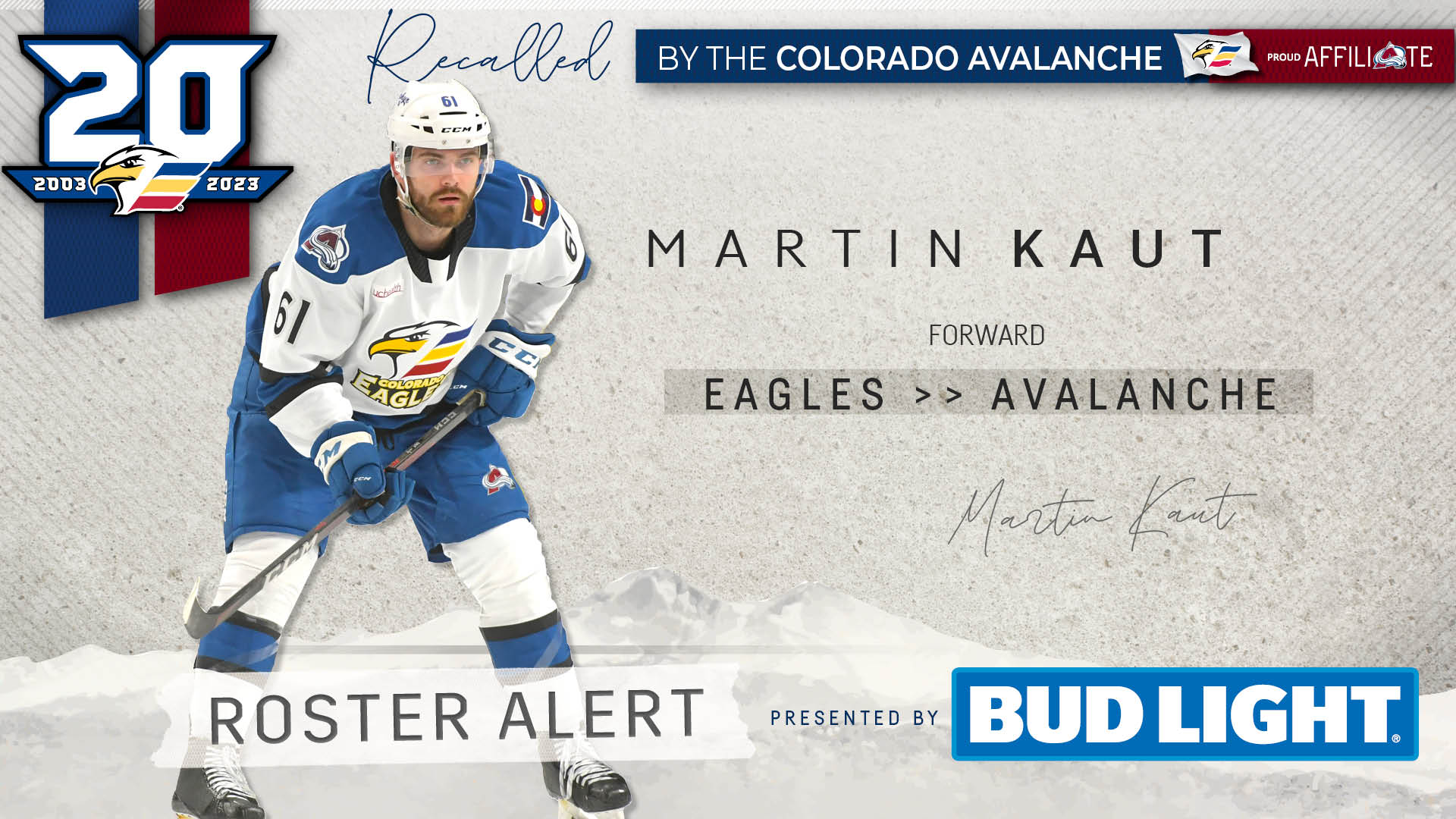 AHL Authentic - 2022-23 Colorado Eagles Military Appreciation Jersey Worn  and Signed by #61 Martin Kaut