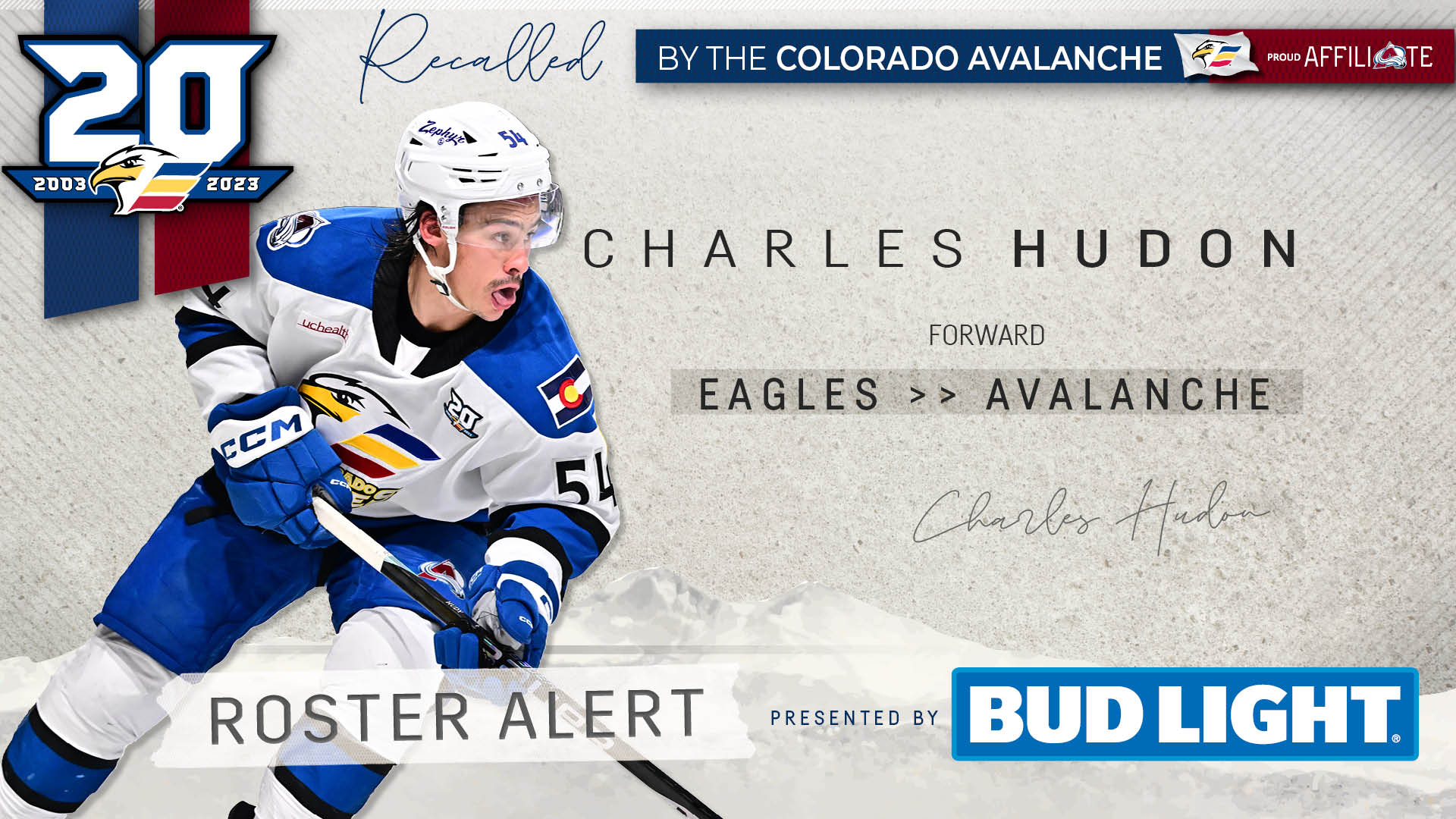 Forward Charles Hudon Recalled by Colorado Avalanche Colorado Eagles