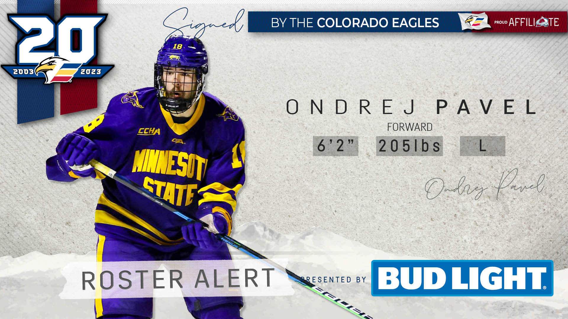 Forward Ondrej Pavel Joins Eagles on PTO Colorado Eagles