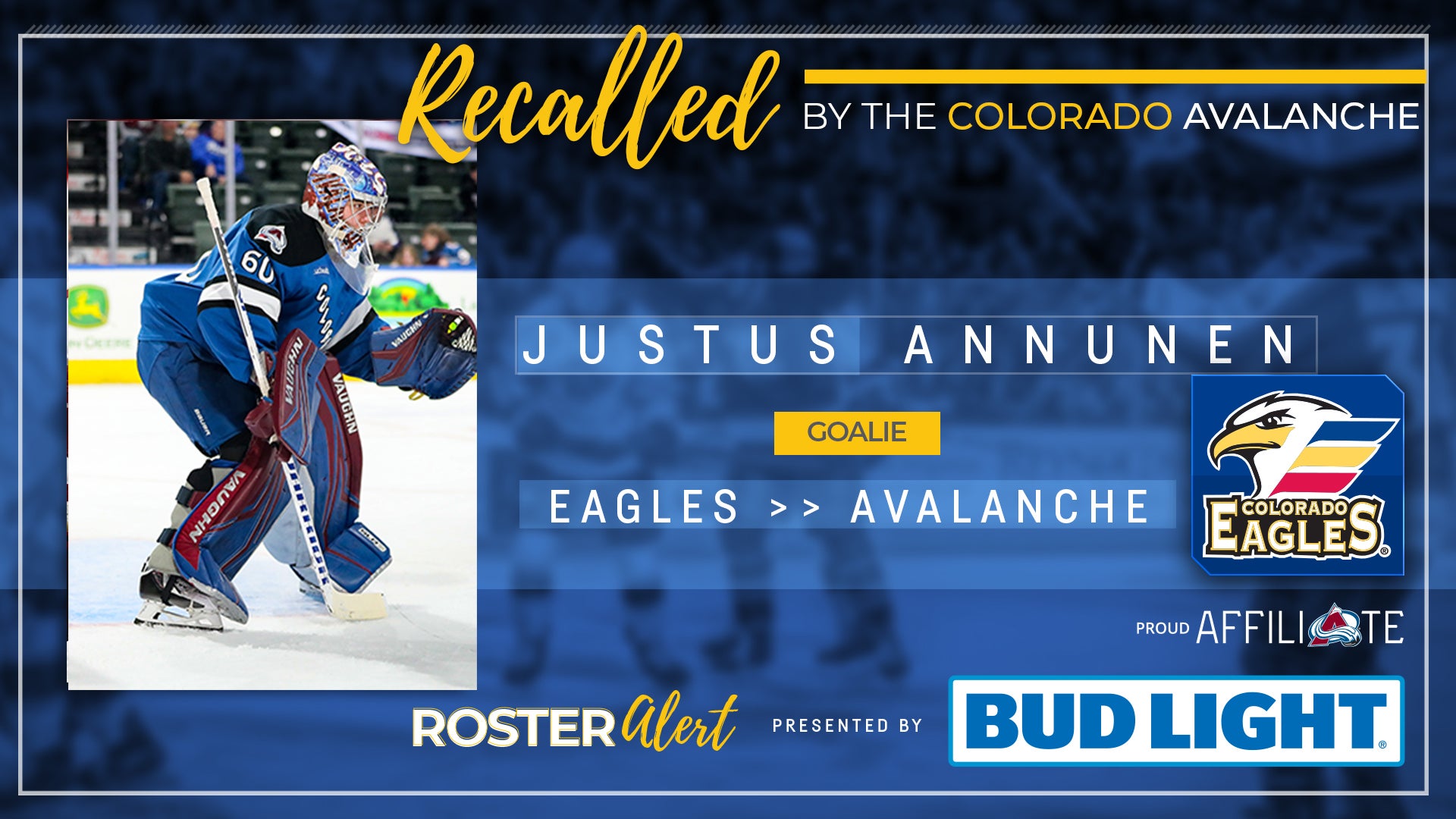 Colorado Avalanche Recall Goaltender Annunen Colorado Eagles